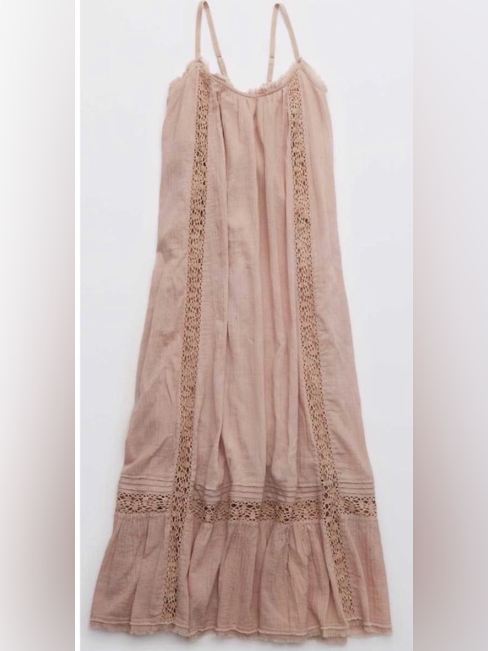 AERIE Blush Beige Oversized Maxi Dress with Lace Panel